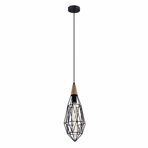 Italux Maelle Industrial and Retro Black Metal Hanging Pendant Light with Cage Shade and E27 Socket