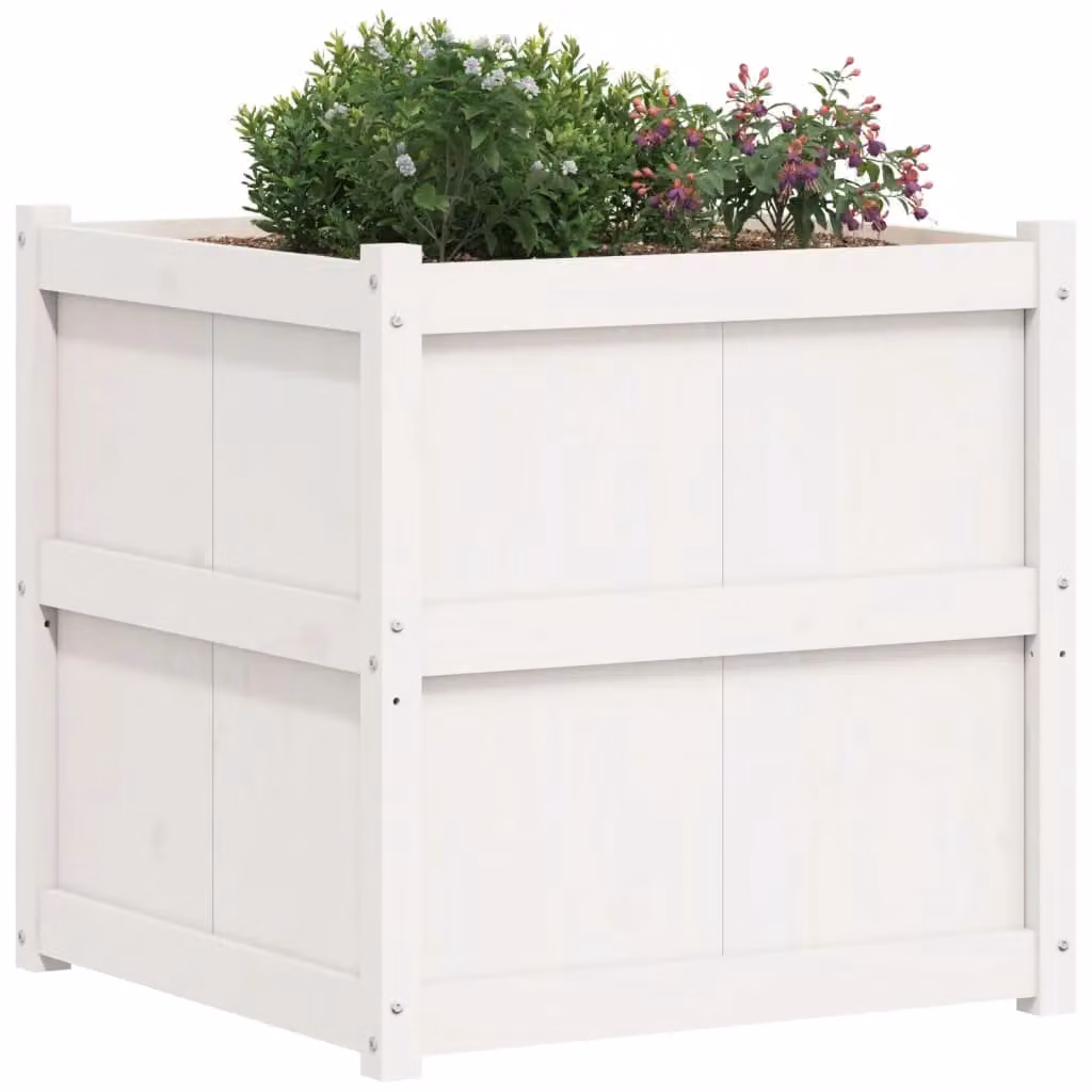 Berkfield Home White Solid Wood Pine Garden Planter Tub W/D/H: 70 x 70 x 70 cm – 3