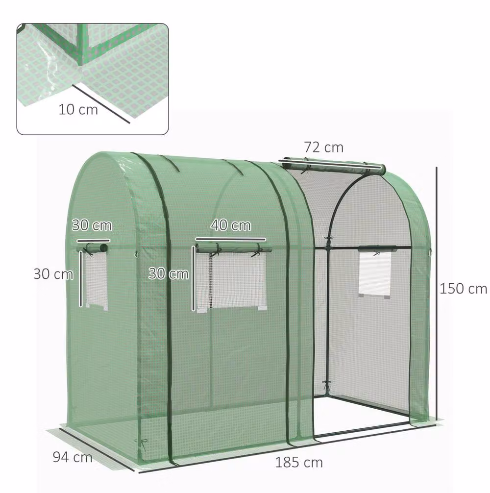 STILVORA Two-Room Green Greenhouse with 4 Mesh Windows and Roller, Green, W/D/H: 185 x 150 x 94 cm – 3