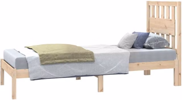 Berkfield Home Beautiful Small Single Solid Wood Pine Bed Frame in Natural, W/D/H: 190 x 80.5 x 31 cm