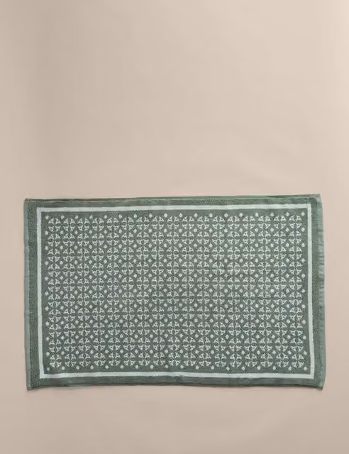 M&S Pure Cotton Geometric Bath Mat in Green