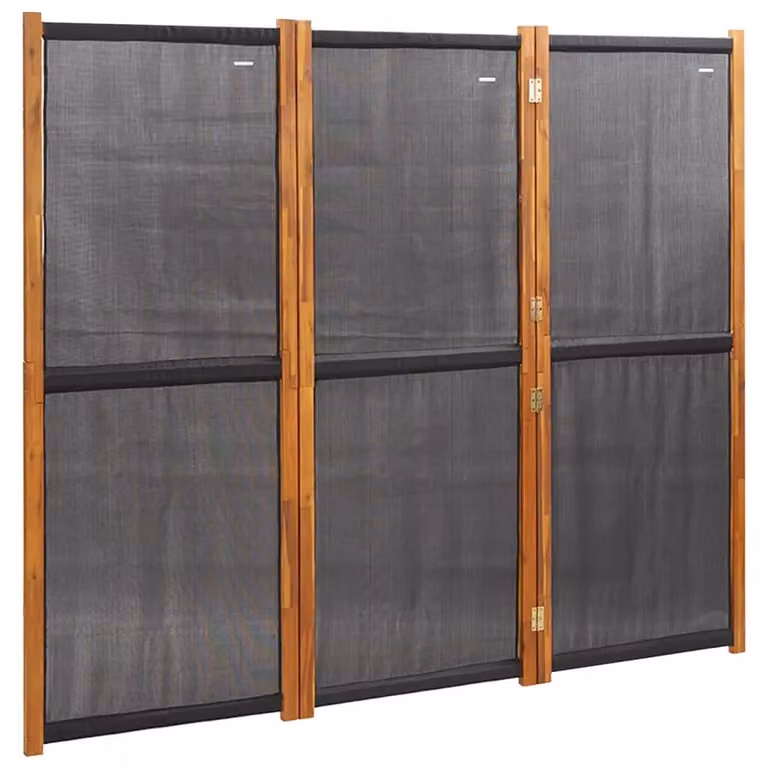 Berkfield Home 3-Panel Acacia Wood Room Divider in Black, H 210 cm x W 180 cm
