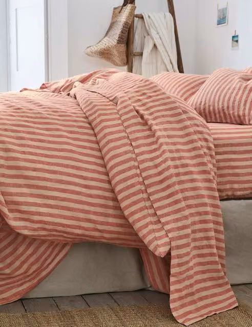 Piglet In Bed Linen Rich Striped Flat Sheet, Red Mix, W: 180 cm, L: 200 cm
