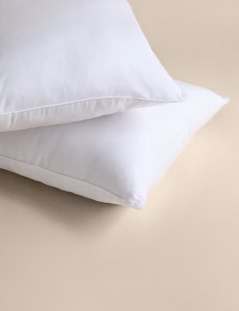 M&S 2 Pack Luxury White Firm Down Alternative Pillows with Breathable Microfibre and Cotton Fill