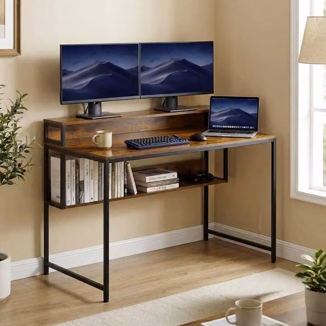 FORGEVIO Brown Gaming and Office Desk with Monitor Stand, Width: 120 cm