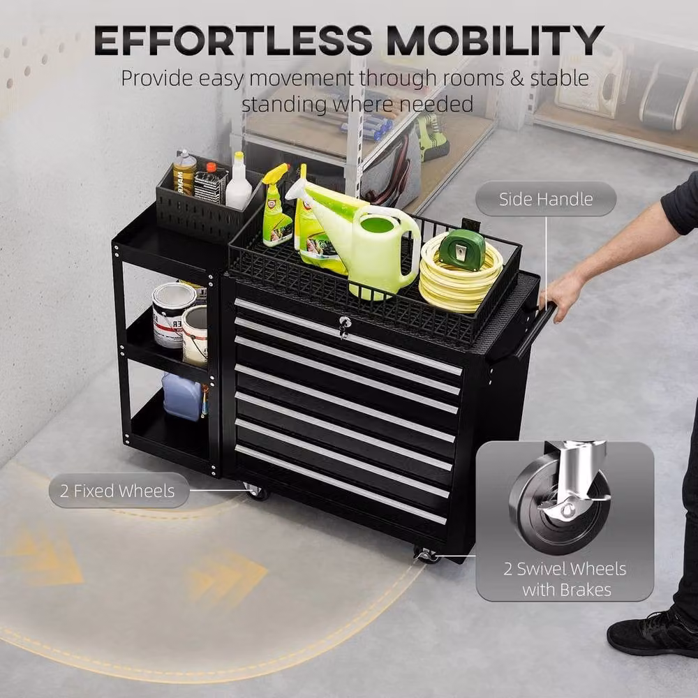 NESTLUNE 7 Drawer Lockable Steel Tool Chest on Wheels, Black – 6