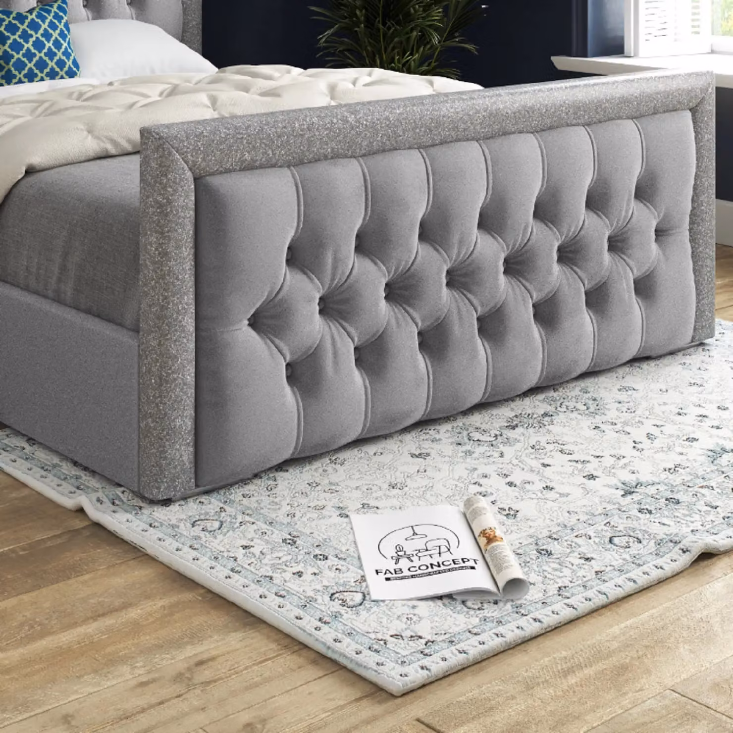 Casani Upholstered Velvet Single Bed Frame in Grey – 4
