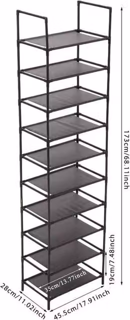 PAWNORA Tall 10-Shelf Shoe Rack for Boots and Storage in Black, W/D/H: 45.5 x 28 x 173 cm – 1