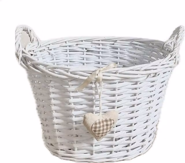 Topfurnishing White Oval Deep Shabby Chic Wicker Rattan Kitchen Fruit Storage Basket, Diameter: 29 cm