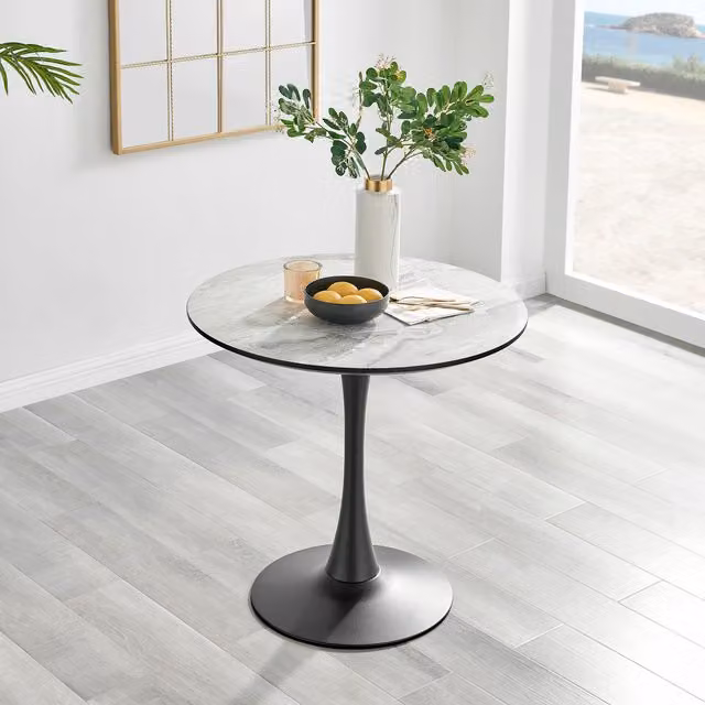 FurnitureboxUK Elina Round 2 Seater White Marble Effect Pedestal Dining Table, Diameter: 80 cm