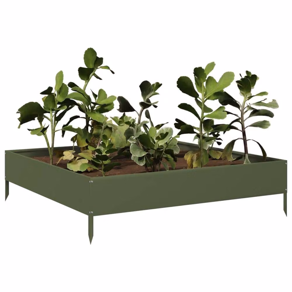 Berkfield Home Garden Steel Raised Bed in Olive Green, W/D/H: 100 x 100 x 26 cm – 3