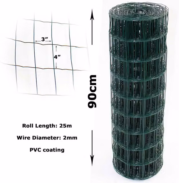 Actiaspet Green PVC Coated Galvanised Steel Wire Mesh Garden Fencing, H: 90 cm