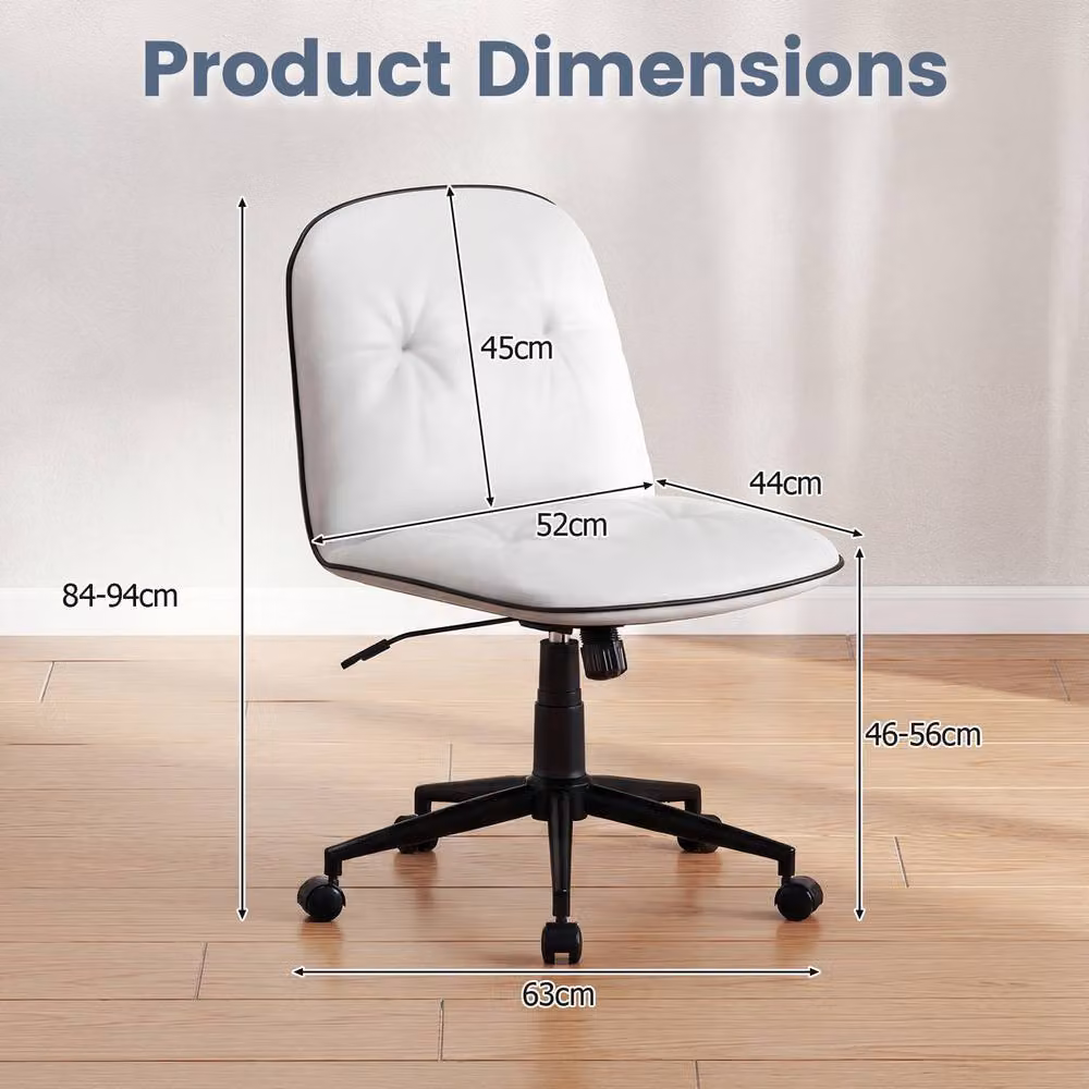 Gymax Armless Swivel Home Office Task Chair in White PU Leather – 2
