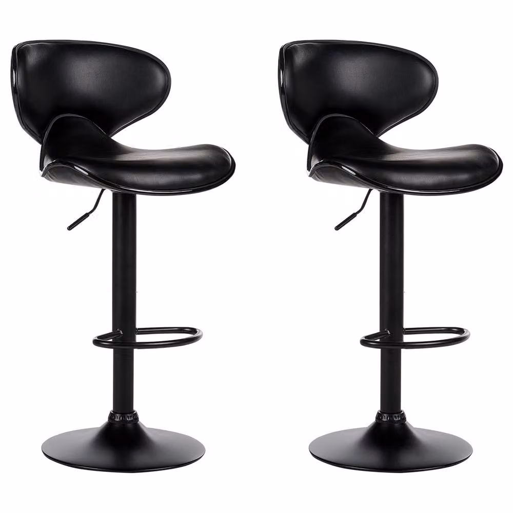 Wyld and Coco Set of 2 Black Faux Leather Swivel Bar Chairs with Gas Lift – 2