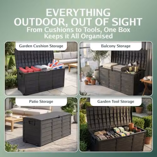 Pelle & Sol 290L Plastic Outdoor Storage Box with Castors for Garden, Balcony and Terrace in Grey or Black – 6