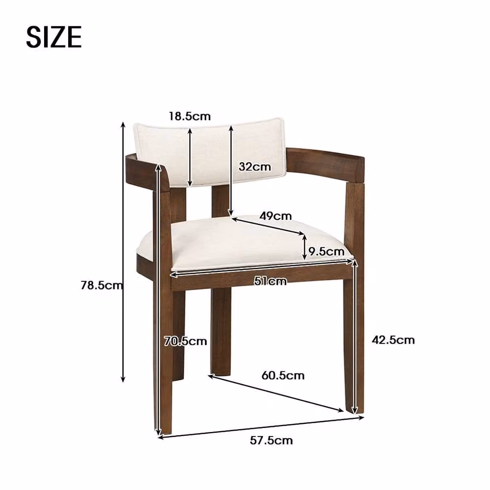 Rolipo Set of 6 Modern Solid Wood Dining Chairs with Beige Linen Upholstery in Brown Walnut – 3