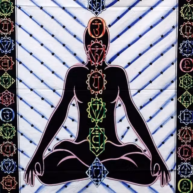KDMK Handbrushed Cotton Chakra Buddha Multi-colour Textile Wall Hanging