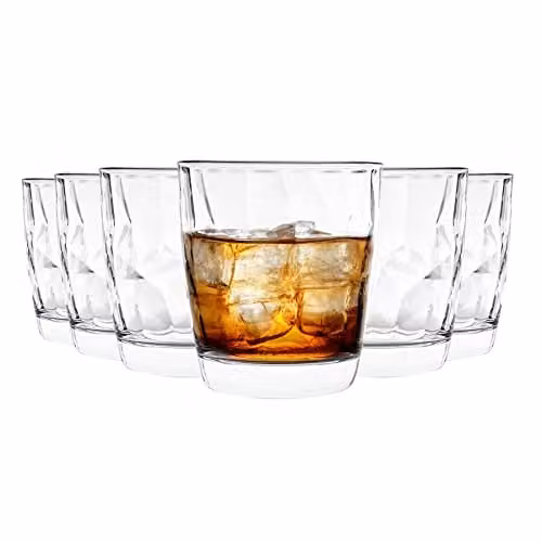 Bormioli Rocco Diamond Geometric Glass Tumblers, Transparent, 300ml, Pack of 6