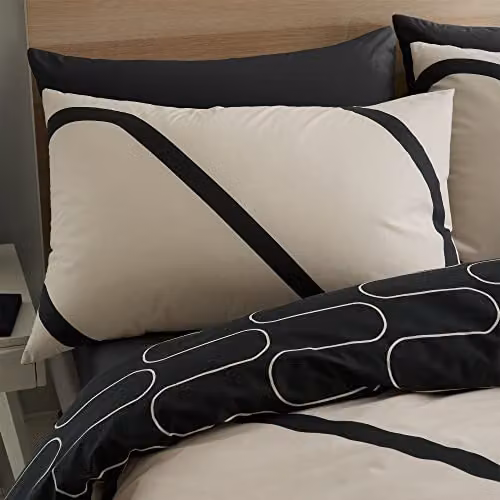 Catherine Lansfield Linear Curve Geometric Reversible Easy Care Duvet Set, Black, Single – 2