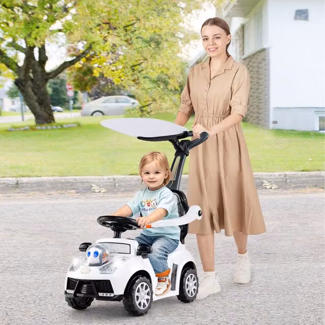 COSTWAY 3 in 1 White Toddler Push Car with Light and Sound Effects