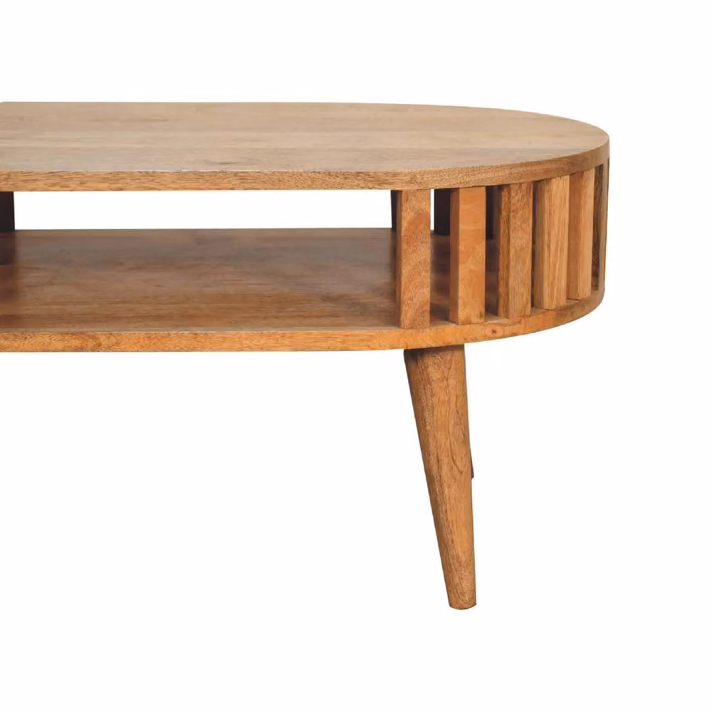 STILVORA Modern Oval Mango Wood Coffee Table with Shelf in Brown – 2