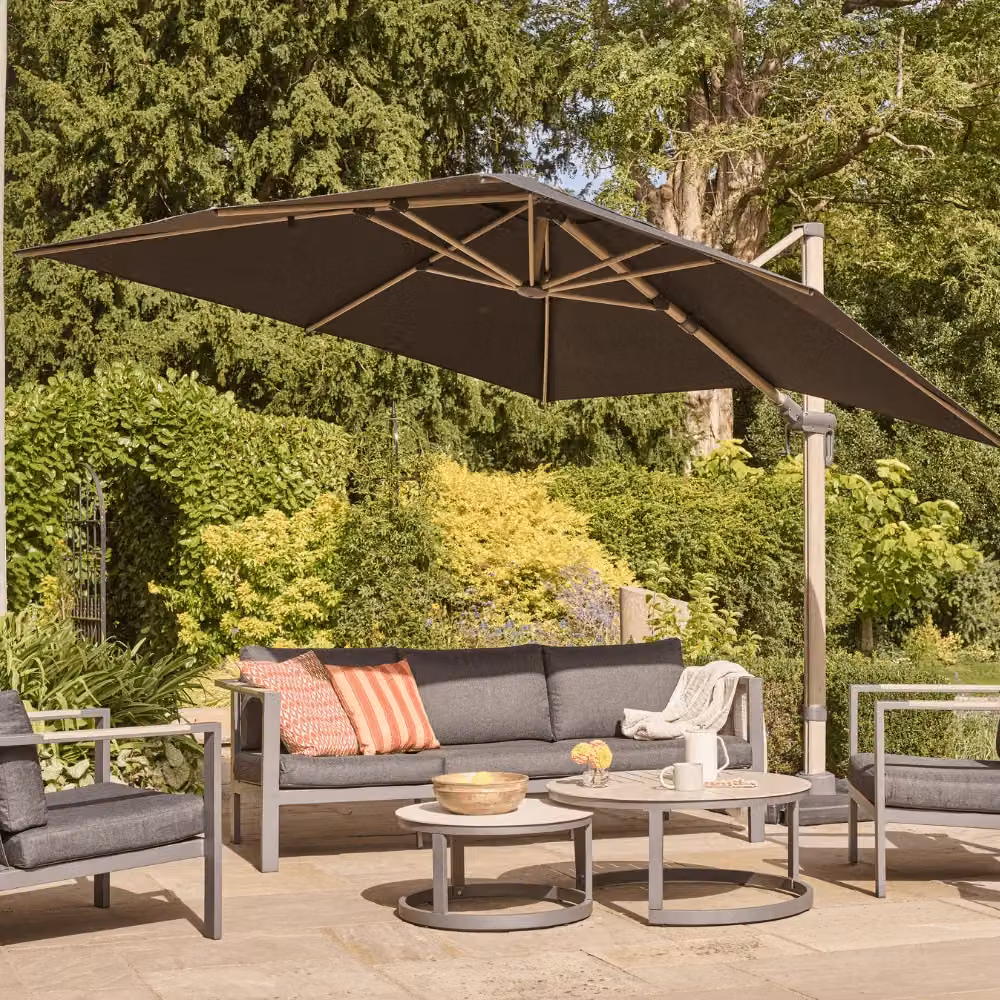 Leisure Grow Savannah Birch 3.0m Deluxe WoodEffect Cantilever Parasol in Anthracite Grey