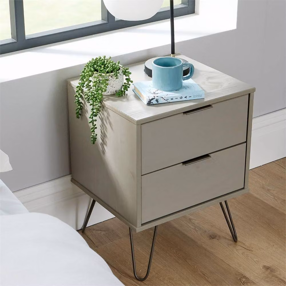 NESTLUNE Grey 2 Drawer Bedside Cabinet in Washed Pine, W: 100 cm, D: 15 cm, H: 15 cm – 2