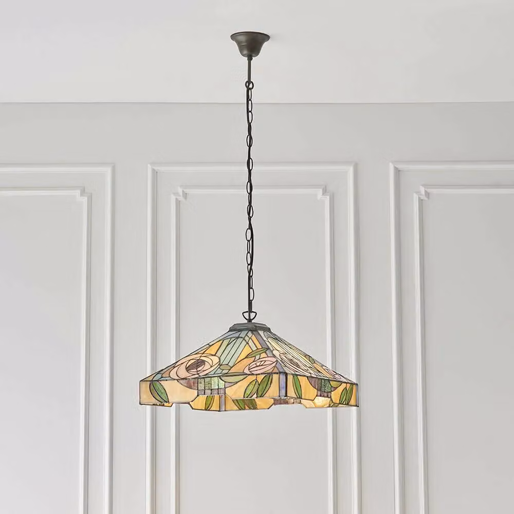 Loops Tiffany Glass Hanging Ceiling Pendant Light in Bronze with Square Transparent Shade – 2