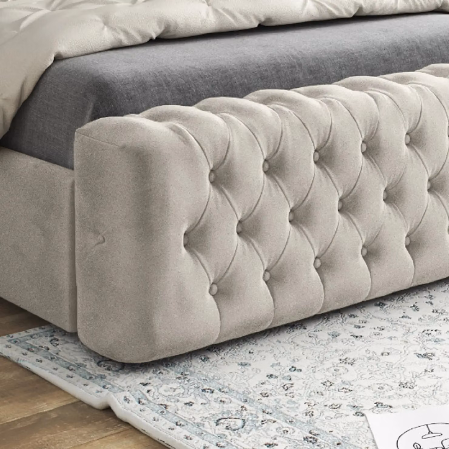 Casani Marino Mirror Upholstered Velvet Bed Frame in Cream, Size: 140 x 200 cm – 3
