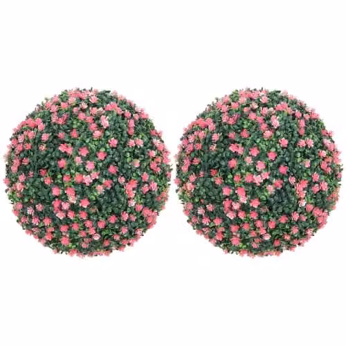 HOMCOM Set of 2 Pink Artificial Camellia Flower Topiary Balls, Diameter: 40 cm