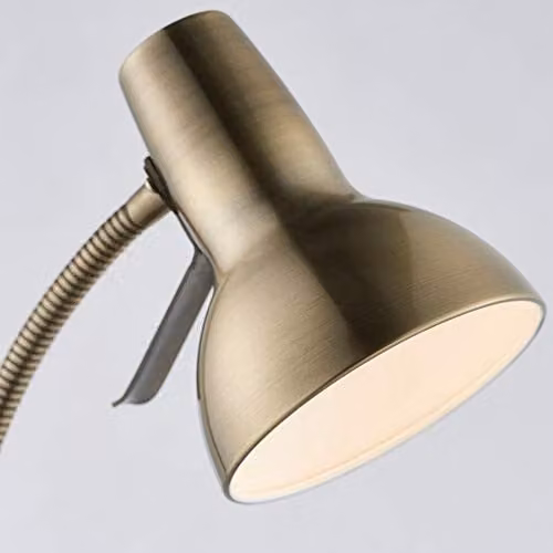 Loops Matching Set of Floor and Table Lamps in Antique Brass and White with Adjustable Neck and USB Charger, Height: 161 cm and Height: 47.5 cm