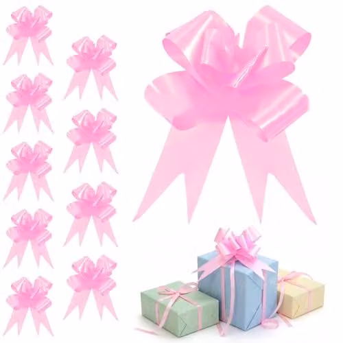 Shatchi Pink Large Ribbon Pull Bows, 10 Pack – 1