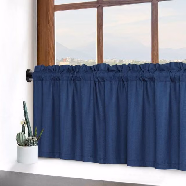 London Boutique 2-Piece Navy Blue Waterproof Embossed Seersucker Texture Curtains, W: 76.2 cm, H: 61 cm