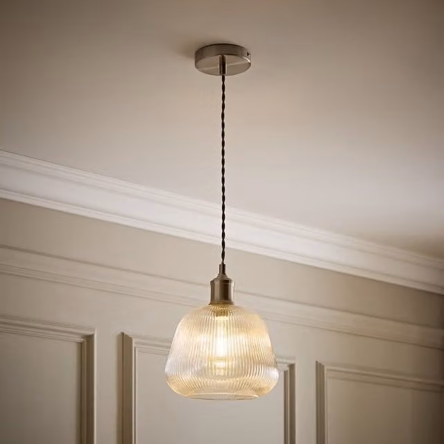 Delora Ribbed Bell Glass Single Ceiling Pendant Light in Chrome, Diameter: 11 cm