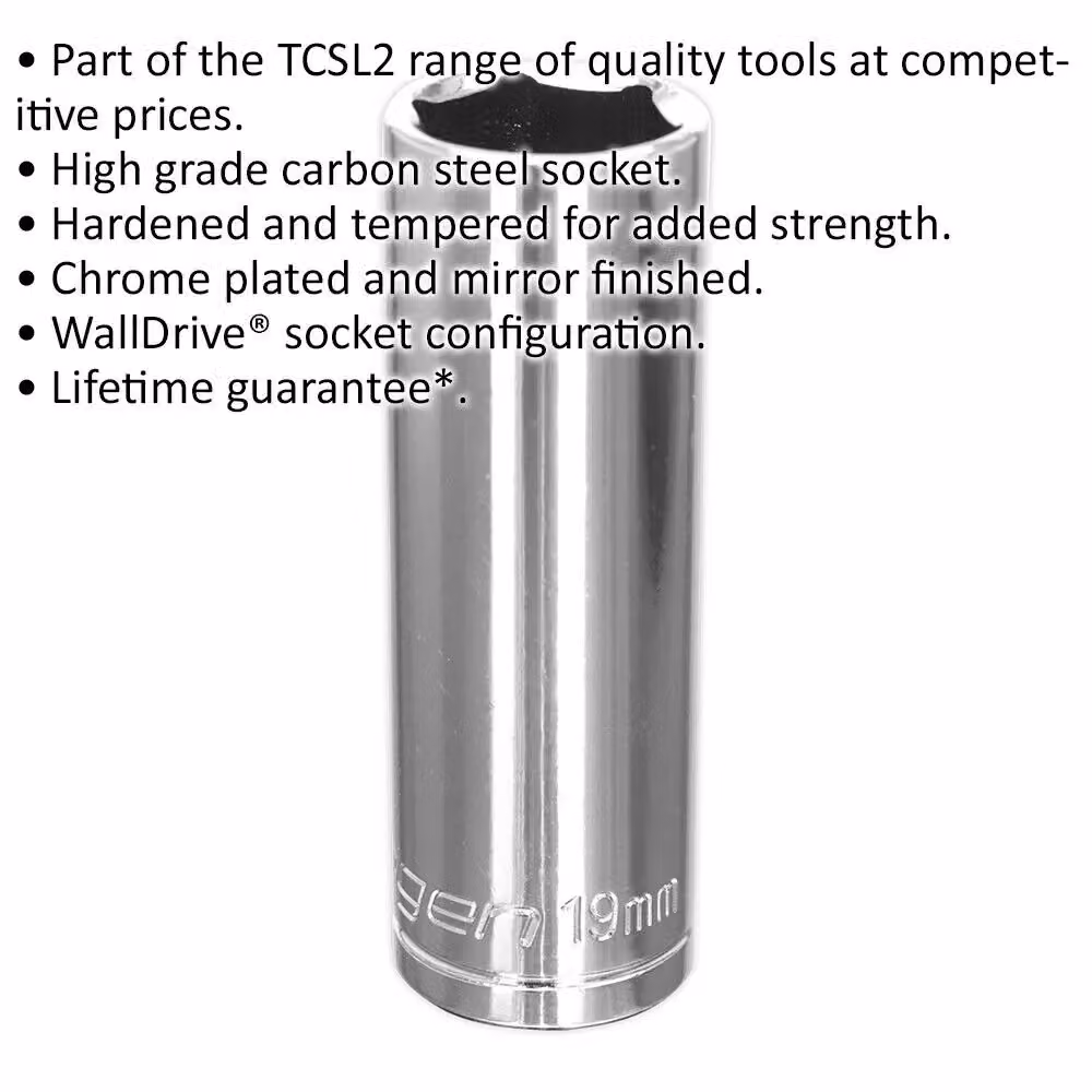 Loops 19mm Deep Drive Socket 1/2 inch Square Drive Chrome Plated Carbon Steel in Silver – 2