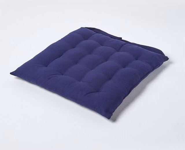 Homescapes Navy Blue Cotton Seat Pad with Tie Cords, W/D/H: 40 x 40 x 6.5 cm – 1