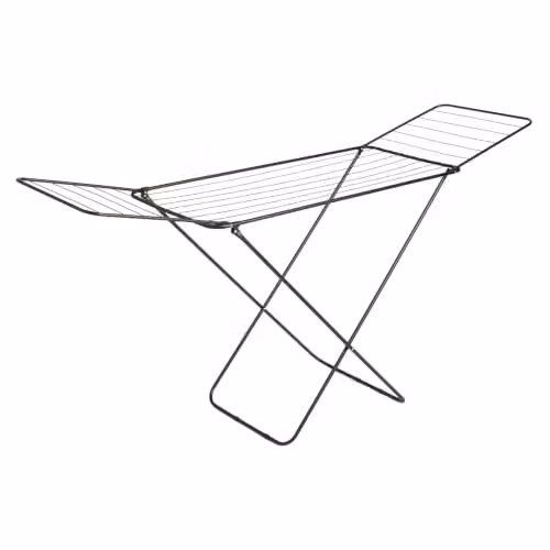 OHS Stainless Steel Foldable Clothes Drying Rack with Height-Adjustable Wings, Black