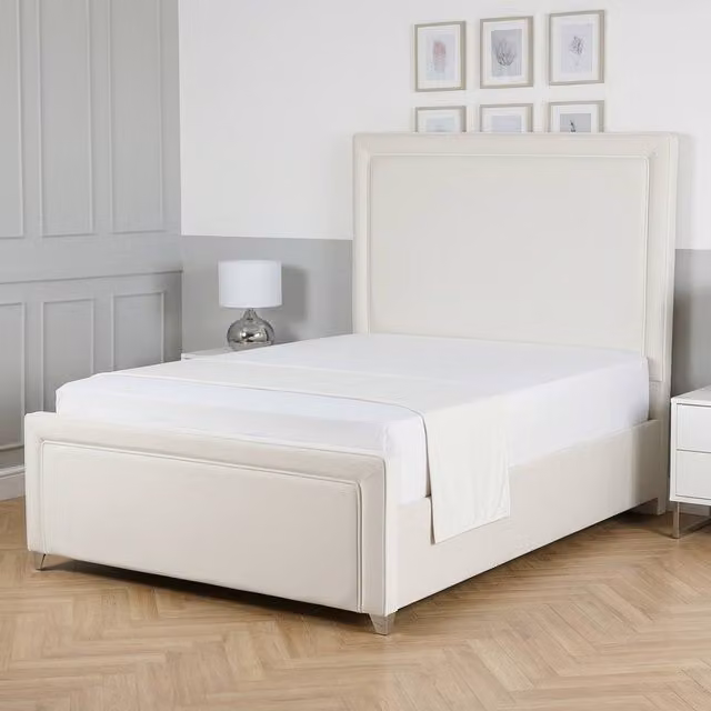 Living Comfort Bedz Verona Upholstered Gas Lift Storage Bed Frame in White, Super King Size