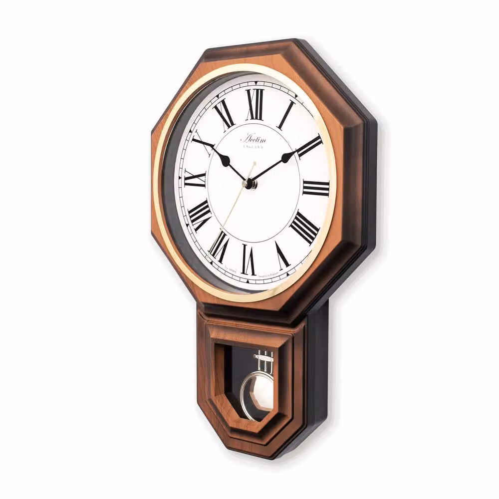 Acctim Woodstock Classic Analog Quartz Pendulum Wall Clock in Dark Brown Wood Effect with Gold Details – 2