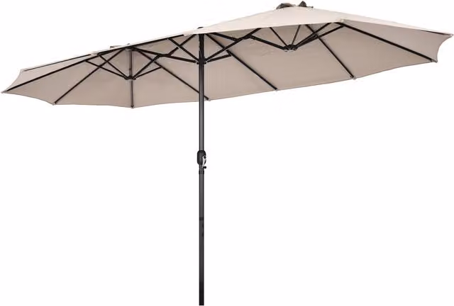 COSTWAY 4.6m Twin Market Patio Parasol Umbrella in Beige and White