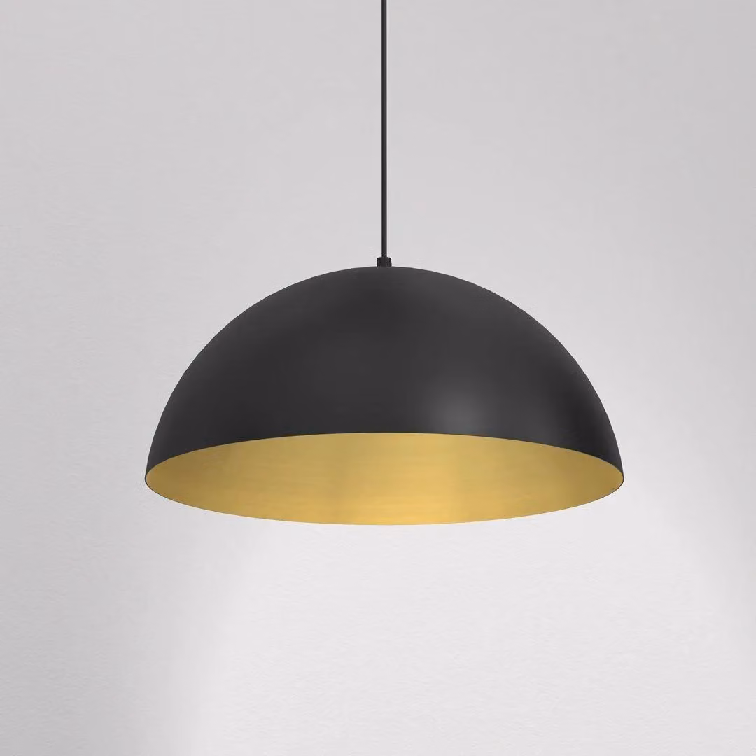 Milagro Beta Modern Suspended Pendant Lamp in Matt Black with Gold Interior, Height: 45 cm – 2