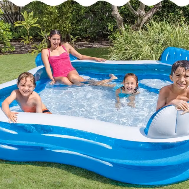 UMKY Inflatable Rectangular 4 Seater Family Paddling Pool in Blue and White