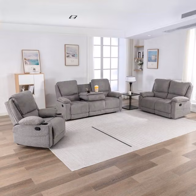 More4Homes Sydney Fabric Latch Recliner Sofa Set in Grey