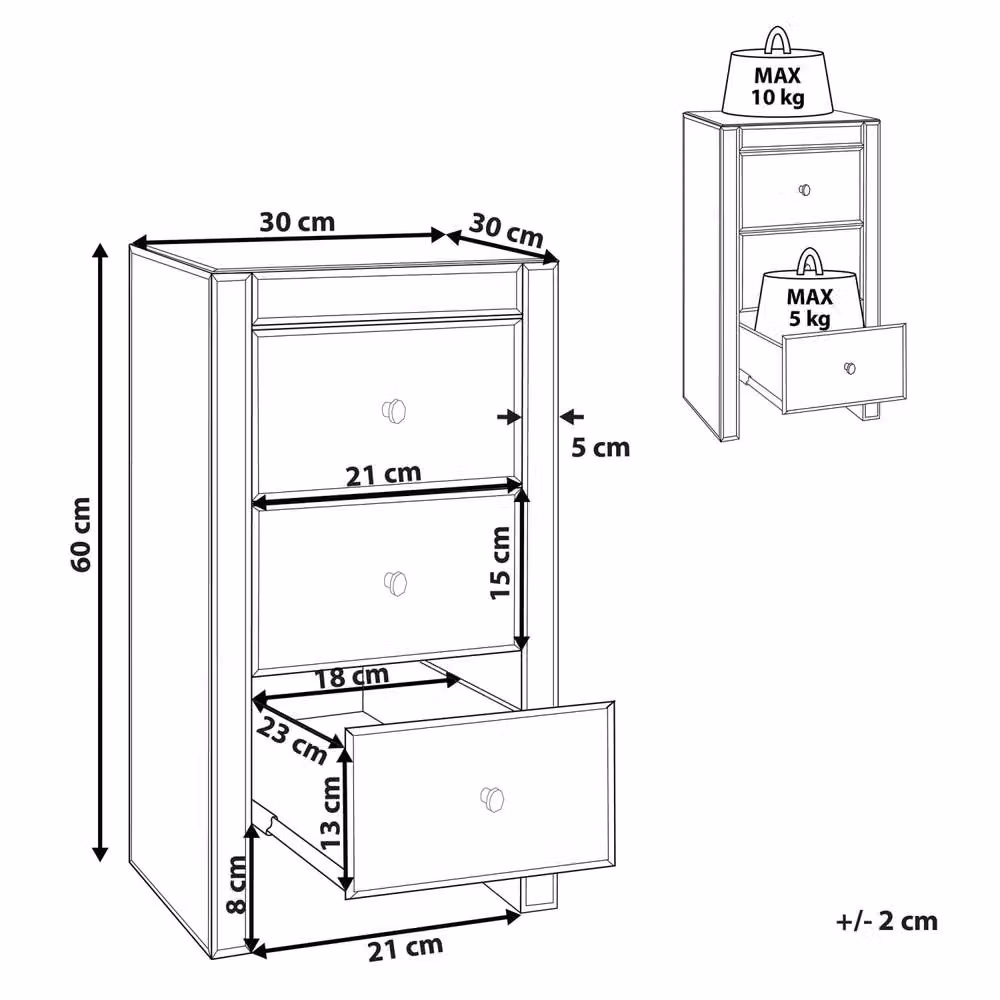Wyld and Coco Living Silver Mirrored Glass 3-Drawer Nightstand W/D/H: 60 x 30 x 30 cm – 2