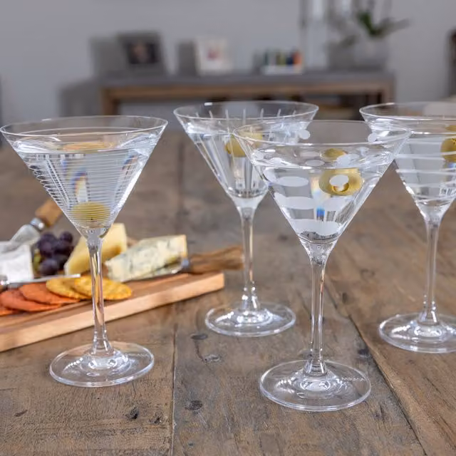 Mikasa Striped Crystal Cocktail Martini Glasses, Clear, 4 x 290ml