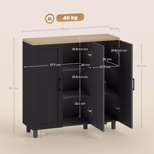 HOMCOM Modern Black Sideboard Buffet Cabinet with 3 Doors for Kitchen, Dining Room or Living Room – 3