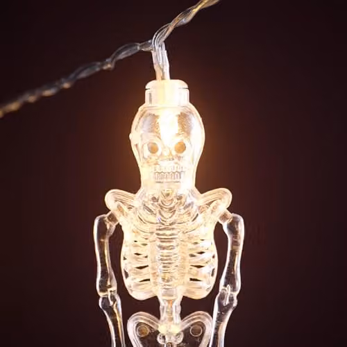 Lights4fun Skeleton Halloween String Lights with 10 Clear White Plastic Skeletons and Warm White LEDs – 3