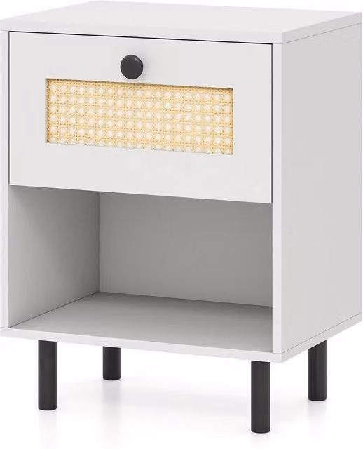 KORVIXA White Rattan and Metal Accent End Table for Living Room or Bedroom, W/D/H: 100 x 100 x 100 cm