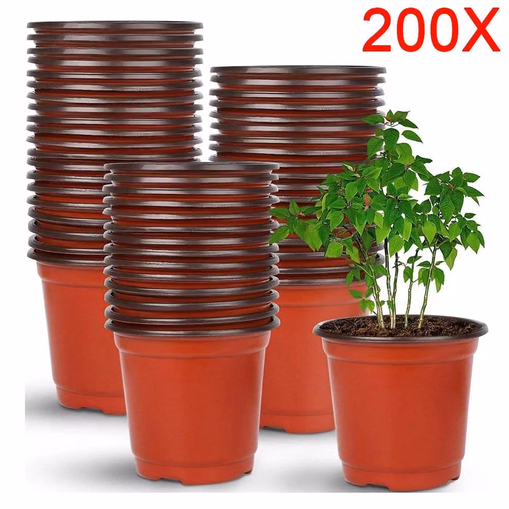 Nordara 200-Piece Brown Plastic Garden Pots for Nursery Seedlings and Flower Growing, Diameter: 9 cm – 5