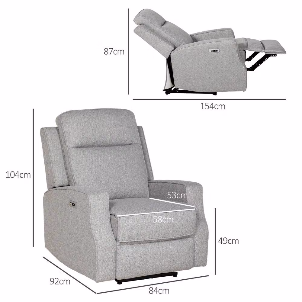 STILVORA Grey Fabric Electric Recliner Chair with Metal Frame and Armrests – 3